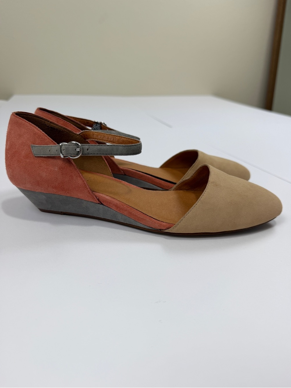 Madewell Colorblock Suede D’Orsay Wedge Flats Ankle Strap Size 8